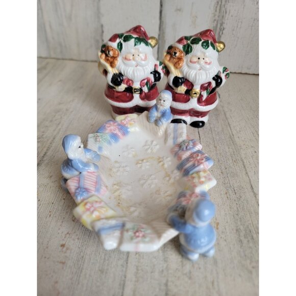 Santa Claus‎ salt pepper shaker sponge tray dish kitchen Xmas set - Picture 4 of 9